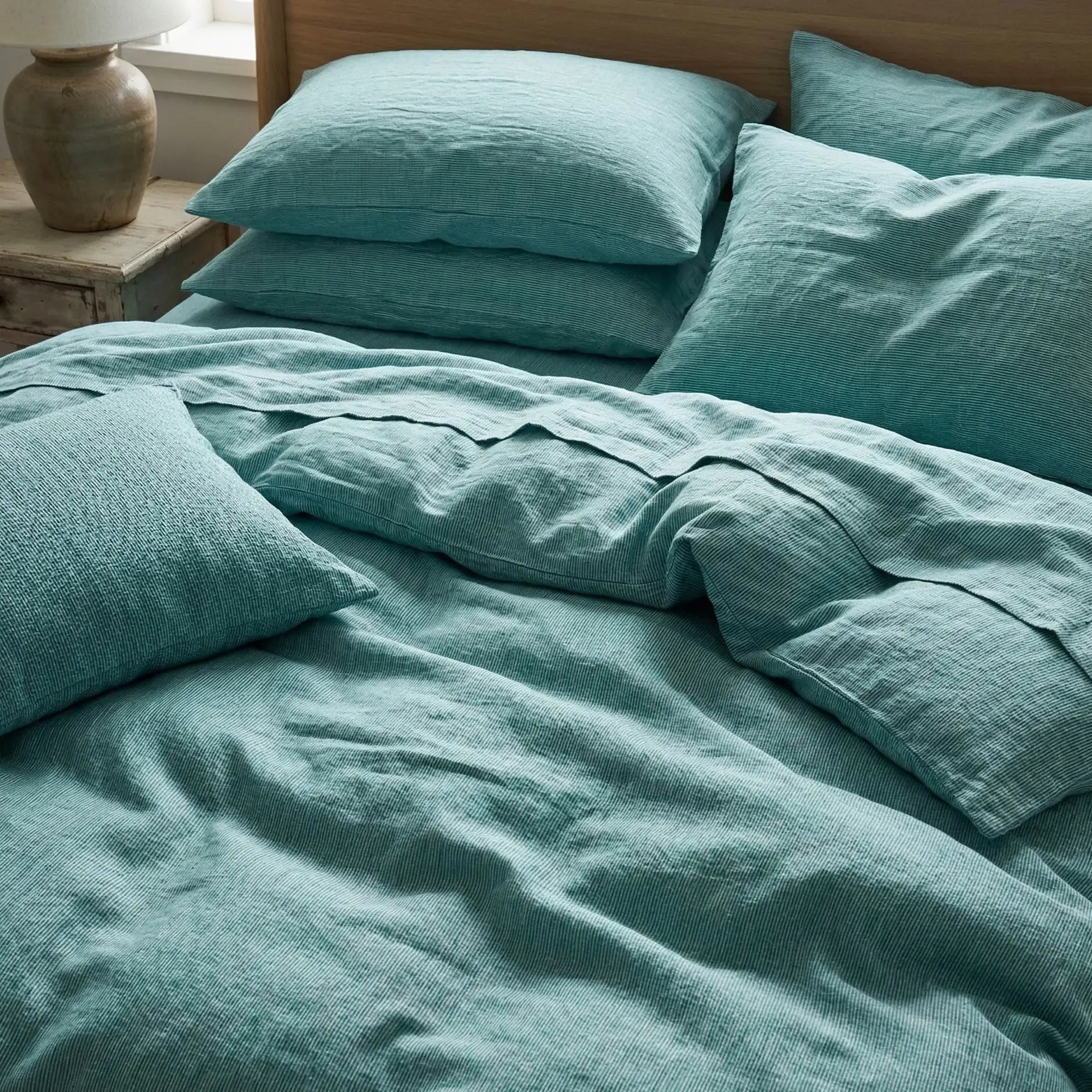 Комплект постільної білизни лляний "Зелена Смужка" від Supreme Rest